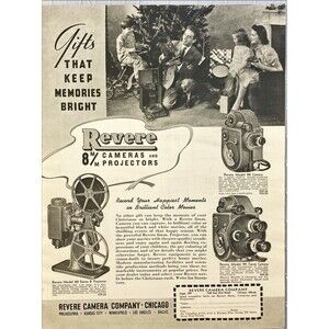 Revere Camera Co. 8mm Cameras and projectors "Keeps memories bright" Vtg Ad 1941